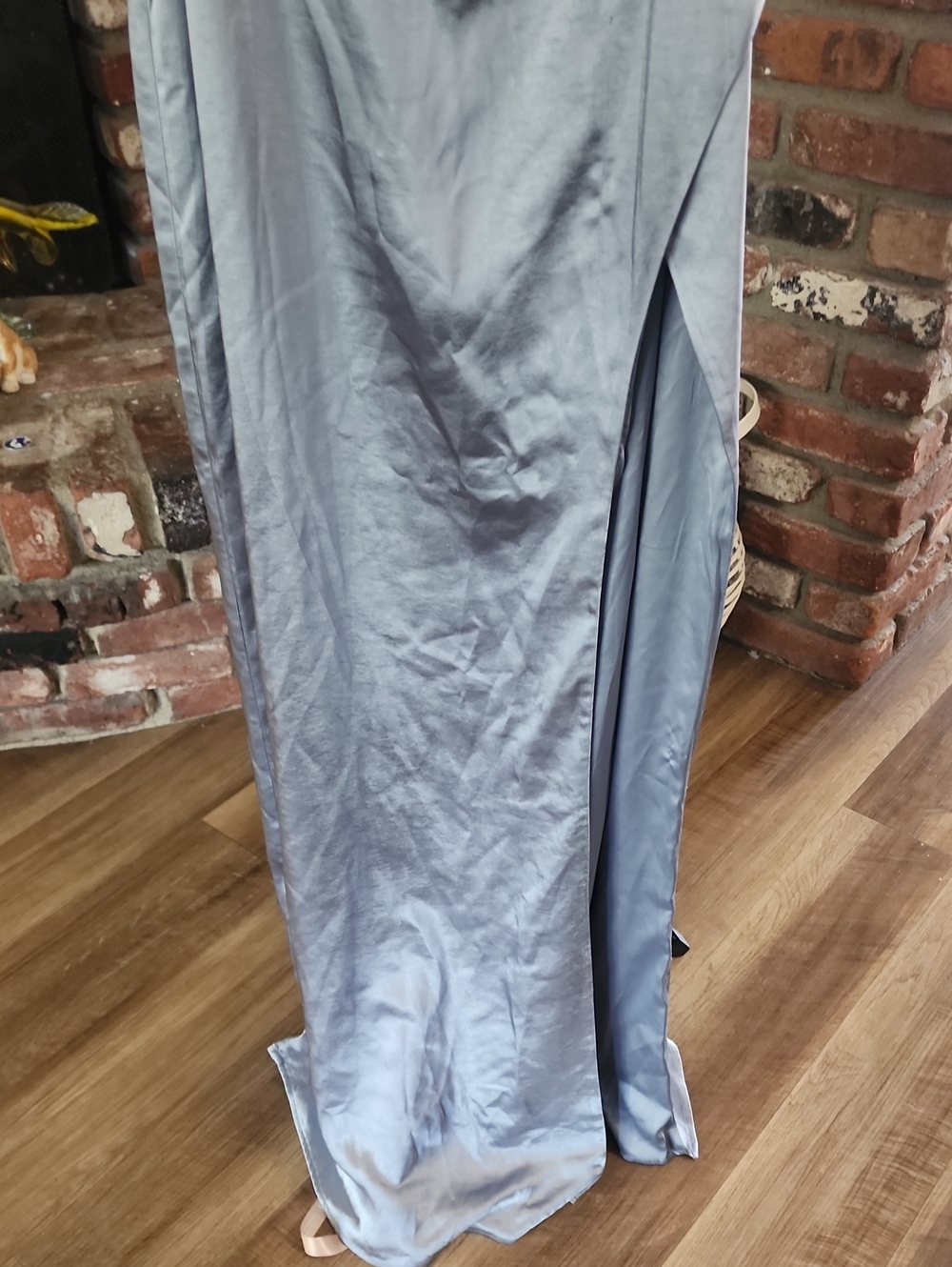 Meshki Slate Blue Strapless Satin Gown with High Slit - Picture 6 of 12